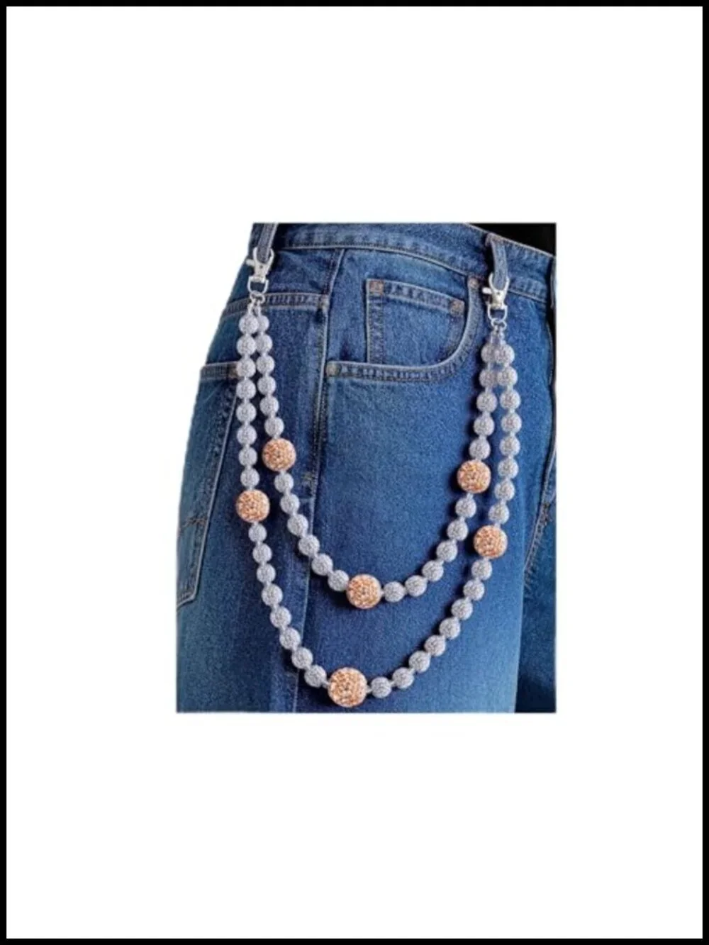 Double Strand Bead Chain for Men Layered Pants Chain Jean Pocket Keychain Purse